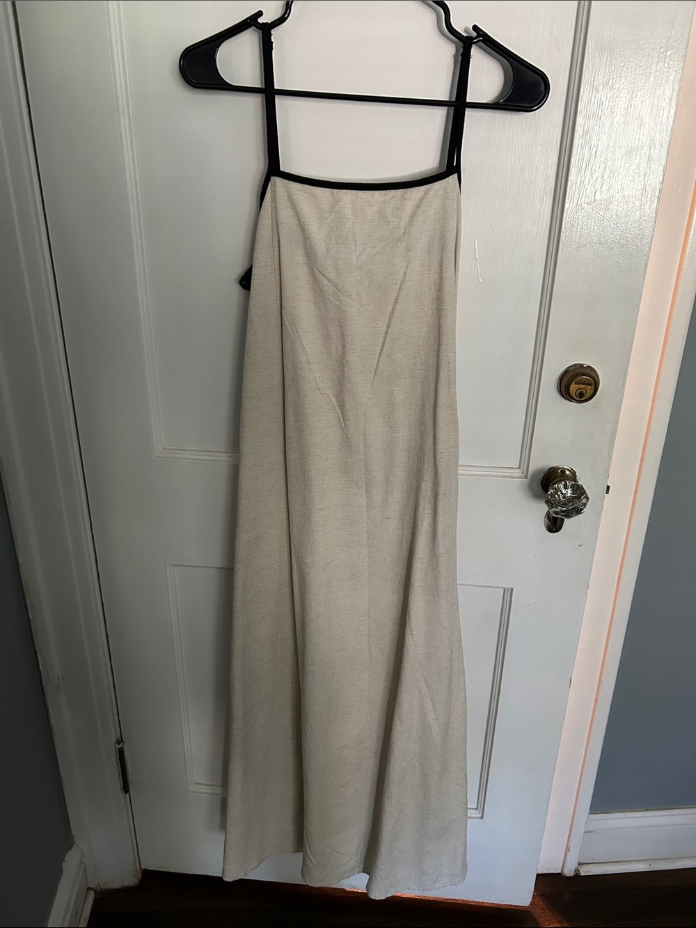 Velvet Cream Maxi Dress with Black Trim